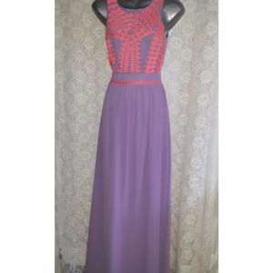 Gianni Bini  Sz 0 Purple and Coral Orange Embroidered Maxi Dress